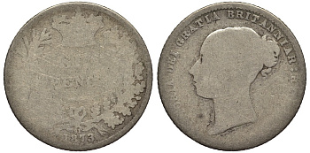 Великобритания 6 пенсов 1873 Виктория (1837-1901) KM 751.1, Spink 3910 серебро 4538-1156