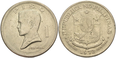 Филиппины 1 писо 1972 Хосе Рицаль KM 203 медь никель цинк 4368-525