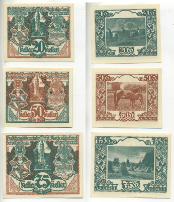 АВСТРИЯ НАБОР ИЗ 3 БАНКНОТ 1920 1 ИЮНЬ 1920, НОТГЕЛЬД, 20, 50, 75 ГЕЛЕЕРОВ, ST. MARIENKIRCHEN бумага aUNC 7203-33-1