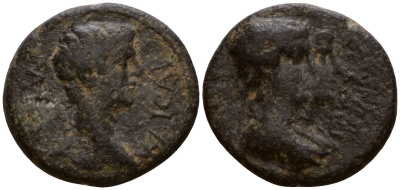 Римская Империя, Провинция Азия, Кария, Филадельфия (Неокесария) AE 37 - 41 Калигула, бюст императора / бюсты Диоскуров (Very rare) RPC 3018 бронза 1100-8-23