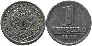 Бразилия 1 крузейро 1960 KM 570 алюминий 4577-854