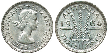Австралия 3 пенса 1964 Елизавета II (1952-2022) KM 57 серебро 71-1015