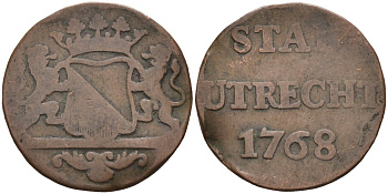 Утрехт (Utrecht), Нидерланды 1 дуит 1768 KM 91 медь 4577-236