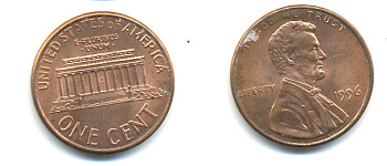 США 1 ЦЕНТ 1996 ЛИНКОЛЬН KM 201b цинк плакированный медью 86-327