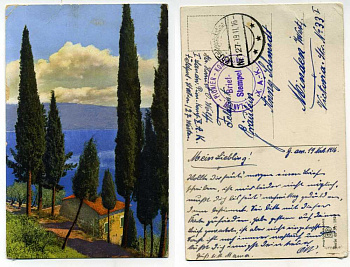 ГЕРМАНИЯ ОТКРЫТКА 1915 I-АЯ МИРОВАЯ ВОЙНА, ВИД НА ОЗЕРО, ПИСЬМО бумага 2193-19