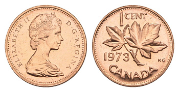 Канада 1 цент 1973 Елизавета II (1952-2022), кленовый лист KM 59.1 бронза PROOF-LIKE (BU) 4630-917