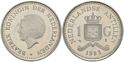 Нидерландские Антилы 1 гульден 1983 Беатрикс (1980-2013) KM 24 никель UNC 81-421