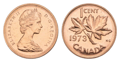Канада 1 цент 1973 Елизавета II (1952-2022), кленовый лист KM 59.1 бронза PROOF-LIKE (BU) 4630-917