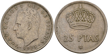 Испания 25 песет 1975 (77) Хуан Карлос I (1975-2014) KM 808 медно-никель 94-727