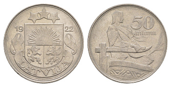 Латвия 50 сантимов 1922 год-тип KM 6 никель 4657-746