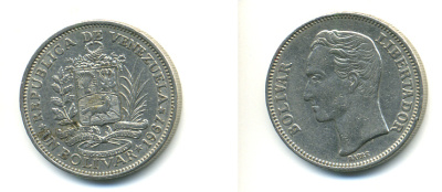 Венесуэла 1 боливар 1967 Симон Боливар KM 42 никель 176-446