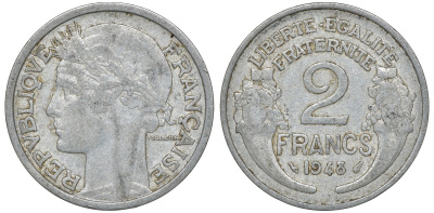 Франция 2 франка 1948 KM 886а.1, Le Franc 269.12 алюминий 4162-113