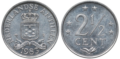 Нидерландские Антилы 2 1/2 цента 1983 Беатрикс (1980-2013) KM 9а алюминий 4122-355