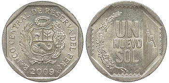 Перу 1 новый соль 2009 KM 308.4 медно-никель aUNC 4605-151