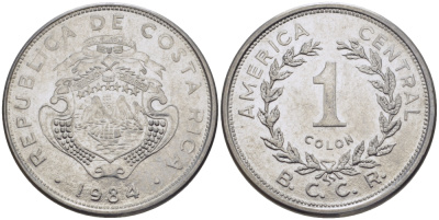 КОСТА-РИКА 1 КОЛОН 1984 В.С.С.R. KM 210.1 нержавеющая сталь 31-613