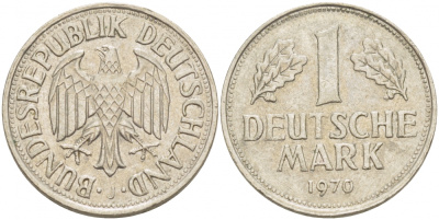 ФРГ 1 МАРКА 1970 J, KM 110, J. 385 медно-никель 3718-1134