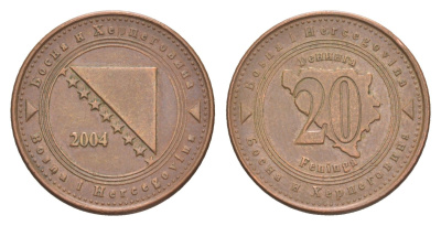 Босния и Герцеговина 20 фенингов 2004 KM 116 сталь плакированная медью 4649-264