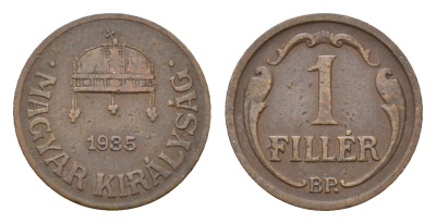 Венгрия 1 филлер 1935 KM 505 бронза 44-1233