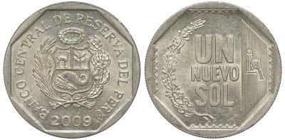 Перу 1 новый соль 2009 KM 308.4 медно-никель aUNC 4605-151