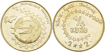 Франция 1/4 евро 2002 детский дизайн KM 1293 медь алюминий никель 215-646