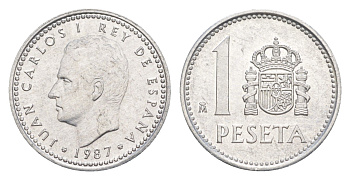 Испания 1 песета 1987 M, Хуан Карлос I (1975-2014) KM 821 алюминий 4623-954