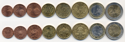 АВСТРИЯ ЕВРОНАБОР ИЗ 8 ЕВРОМОНЕТ 2002 (1, 2, 5, 10, 20, 50 ЕВРОЦЕНТОВ, 1, 2 ЕВРО) биметалл N4-11