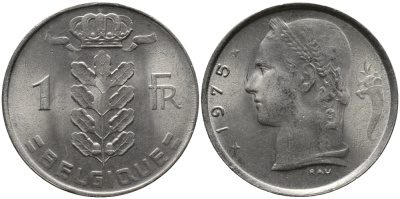 БЕЛЬГИЯ 1 ФРАНК 1975 BELGIQUE KM 142.1 медно-никель 98-616