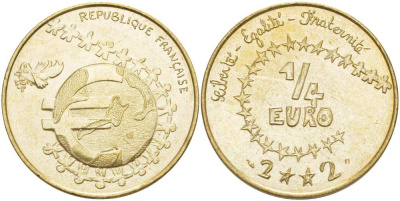 Франция 1/4 евро 2002 детский дизайн KM 1293 медь алюминий никель 215-646