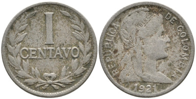 Колумбия 1 сентаво 1921 KM 275 медно-никель 4532-164