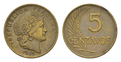Перу 5 сентаво 1960 KM 223 латунь 4636-134