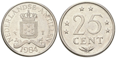 Нидерландские Антилы 25 центов 1984 Беатрикс (1980-2013) KM 11 никелем 4611-838