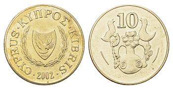 Кипр 10 центов 2002 KM 56.3 никель латунь UNC 4706-646