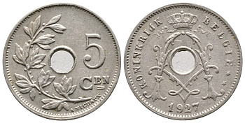 Бельгия 5 сантимов 1927 Belgie KM 67 медно-никель    4608-665