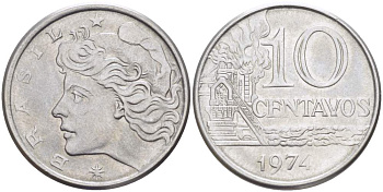 БРАЗИЛИЯ 10 СЕНТАВО 1974 KM 578.1а нержавеющая сталь 4529-355