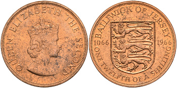 Джерси 1/12 шиллинга 1966 900 лет Нормандскому завоеванию KM 26 бронза UNC 4367-341