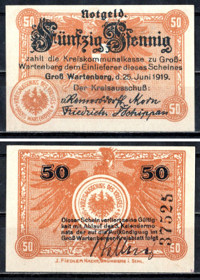 Грос-Вартенберг (Силезия) 50 пфеннигов 1919 7556-26-2-1