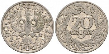 ПОЛЬША 20 ГРОШЕЙ 1923 KM 12 никель 3853-133
