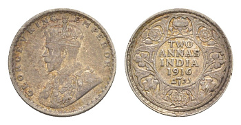 Британская Индия 2 анны 1916 Георг V (1910-1936) KM 515 серебро 1517-1015