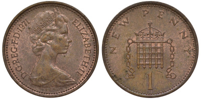 Великобритания 1 пенни 1971 Елизавета II (1952-2022) KM 915, Spink 4237 (B1) бронза 4128-757