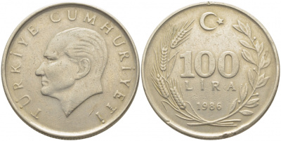 ТУРЦИЯ 100 ЛИР 1986 KM 967 медь-никель-цинк 109-924