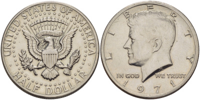 США 1/2 доллара (50 центов) 1971 Джон Кеннеди KM 202b медь плакированная медно-никелем 32-1211