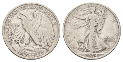 США 1/2 доллара (50 центов) 1934 D KM 142 серебро 4127-2045