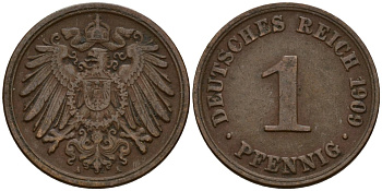 Германия 1 пфенниг 1909 A KM 10, J. 10 медь 4189-811