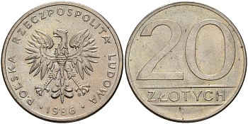 Польша 20 злотых 1986 MW Y 153.1 медно-никель 4187-651