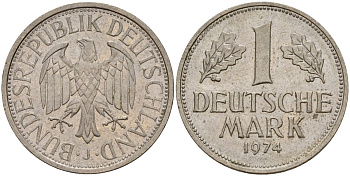 ФРГ 1 марка 1974 J KM 110, J. 385 медно-никель 4159-1134