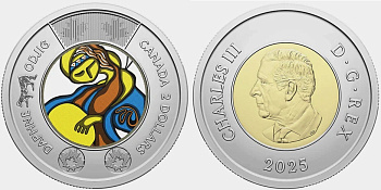 Канада 2 доллара 2023 Карл III (2022- ), костюм цветной Дафны Оджиг, термопечать KM NEW биметалл  UNC  M78-13