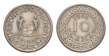 Суринам 10 центов 1966 KM 13 медно-никель 4649-962