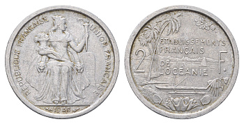Французская Океания 2 франка 1949 год-тип KM 3 алюминий 413-2532