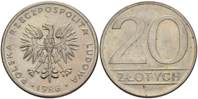 Польша 20 злотых 1986 MW Y 153.1 медно-никель 4187-651