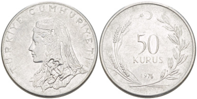 Турция 50 курушей 1976 Анатолийская невеста KM 899 нержавеющая сталь 259-554